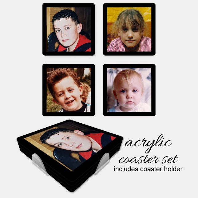 Personalize with 4 favorite photo black coaster set (Creator Uploaded)