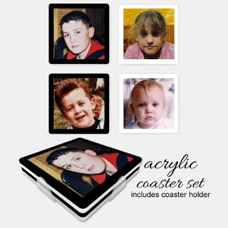 Personalize with 4 favorite photo black white coaster set