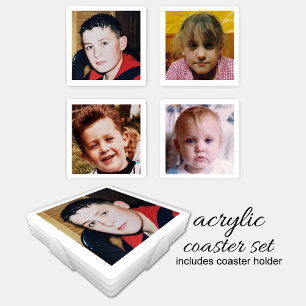 Personalize with 4 favorite photo white coaster set