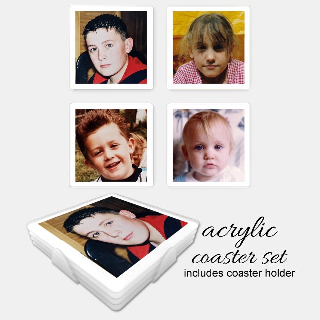 Personalize with 4 favorite photo white coaster set (Creator Uploaded)