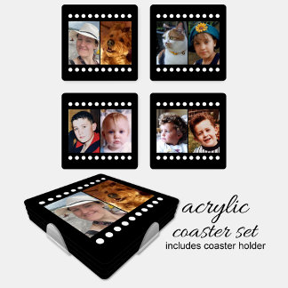 Personalize with 8 favorite photo black white coaster set