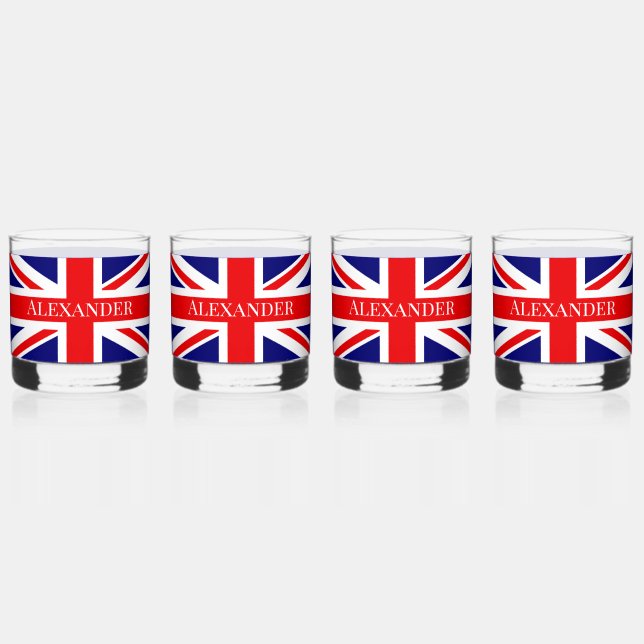 Personalize with a Name British National Flag Whiskey Glass (Front)
