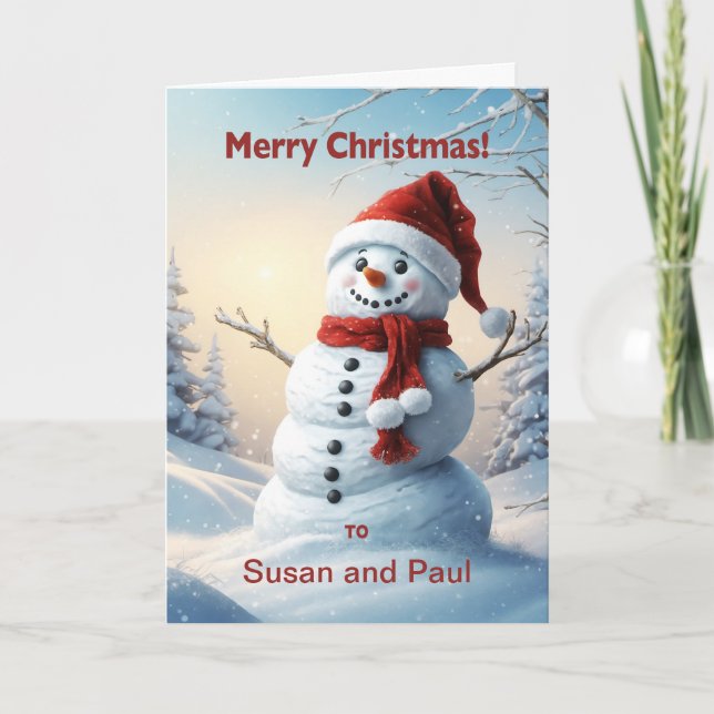 Personalize with a Name Christmas Snowman  Holiday Card (Front)