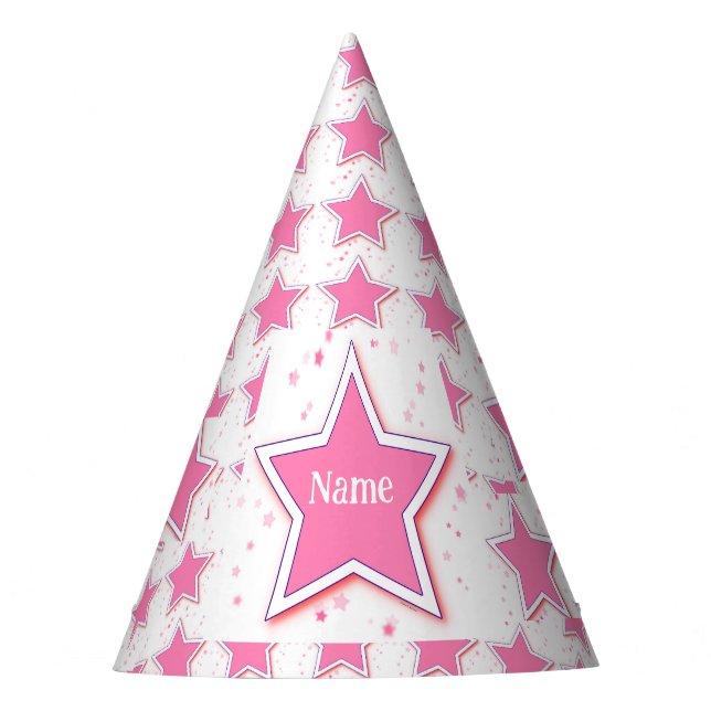 Personalize With A Name Pink STAR  Party Hat (Front)