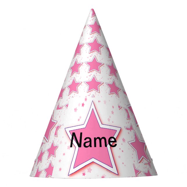 Personalize With A Name Pink STAR  Party Hat (Front)