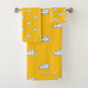 Personalize With Child's Name Funny Car Yellow Bath Towel Set