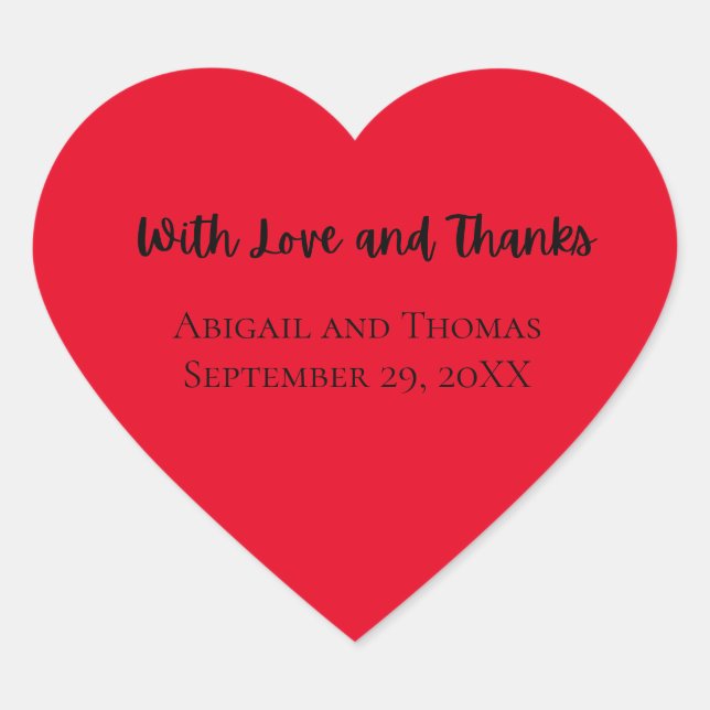 Personalize With Love and Thanks Red Heart Wedding Heart Sticker (Front)