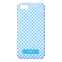 Personalize with Name Baby Blue Gingham Pattern iPhone 8/7 Case