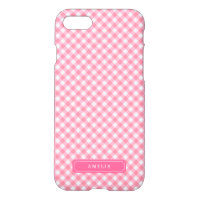 Personalize with Name Baby Pink Gingham Pattern iPhone 8/7 Case
