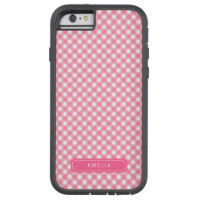 Personalize with Name Baby Pink Gingham Tough Xtreme iPhone 6 Case