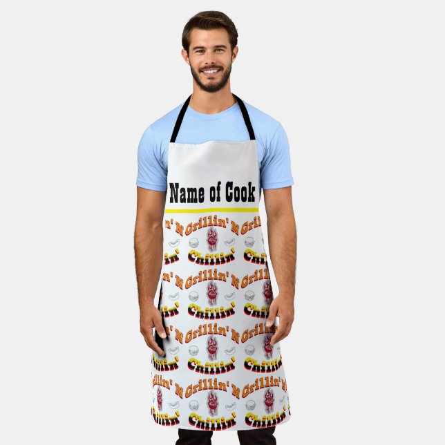 Personalize With Name Backyard Grillin' N Chillin  Apron (Worn)