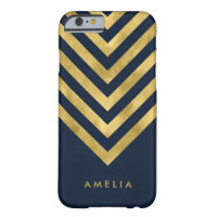 Personalize with name Blue Faux Gold Geometric Barely There iPhone 6 Case