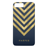 Personalize with name Blue Faux Gold Geometric iPhone 8 Plus/7 Plus Case