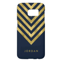 Personalize with name Blue Faux Gold Geometric Samsung Galaxy S7 Case