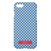 Personalize with Name Country Blue Gingham Pattern iPhone 8/7 Case