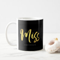 Personalize with Name Faux Gold Miss Black Stripes Coffee Mug