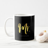 Personalize with Name Faux Gold Mr Black Stripes Coffee Mug