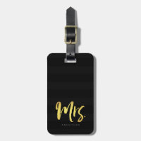 Personalize with Name Faux Gold Mrs Black Stripes Bag Tag