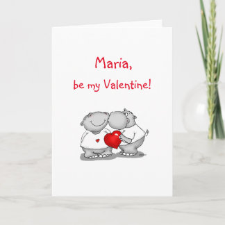 Personalize with name - Hippo Kiss Valentine's Day Holiday Card