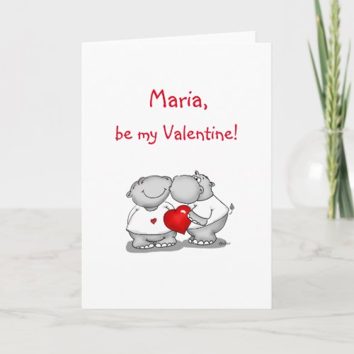 Personalize with name _ Hippo Kiss Valentines Day Holiday Card