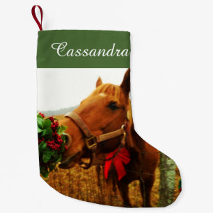 Personalize with name / horse red bow & Mistletoe Small Christmas Stocking