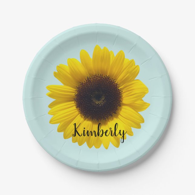 Personalize with Name Large Sunflower Paper Plates (Front)