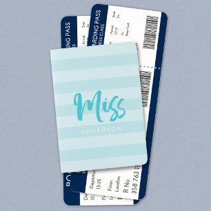 Personalize with Name Miss Blue Stripes Passport Holder