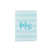 Personalize with Name Miss Blue Stripes Passport Holder