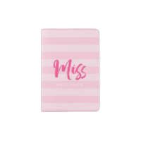 Personalize with Name Miss Pink Stripes Passport Holder