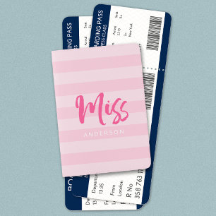 Personalize with Name Miss Pink Stripes Passport Holder