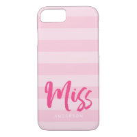 Personalize with Name Miss Pink Stripes Preppy iPhone 8/7 Case