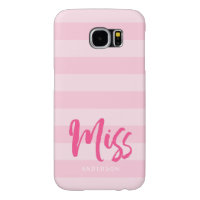Personalize with Name Miss Pink Stripes Preppy Samsung Galaxy S6 Case