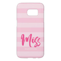 Personalize with Name Miss Pink Stripes Preppy Samsung Galaxy S7 Case
