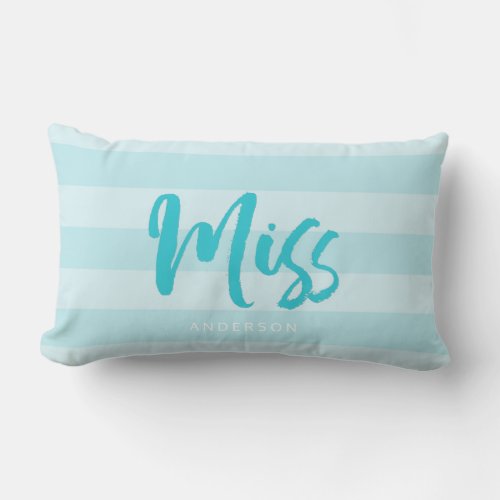 Personalize with Name Miss Preppy Blue Stripes Lumbar Pillow