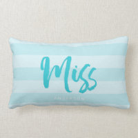 Personalize with Name Miss Preppy Blue Stripes Lumbar Pillow