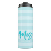 Personalize with Name Miss Preppy Blue Stripes Thermal Tumbler