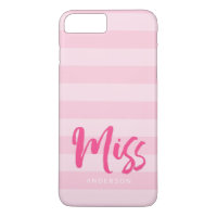 Personalize with Name Miss Preppy Pink Stripes iPhone 8 Plus/7 Plus Case
