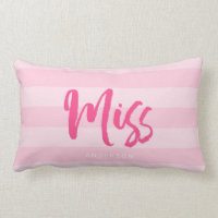 Personalize with Name Miss Preppy Pink Stripes Lumbar Pillow