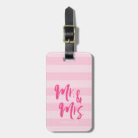 Personalize with Name Mr and Mrs Pink Stripes Luggage Tag