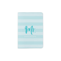 Personalize with Name Mr Blue Stripes Passport Holder