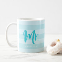 Personalize with Name Mr Preppy Blue Stripes Coffee Mug