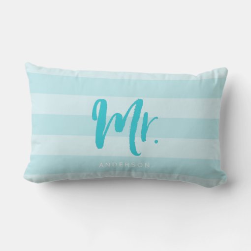 Personalize with Name Mr Preppy Blue Stripes Lumbar Pillow | Zazzle