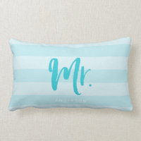 Personalize with Name Mr Preppy Blue Stripes Lumbar Pillow