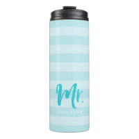 Personalize with Name Mr Preppy Blue Stripes Thermal Tumbler
