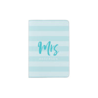 Personalize with Name Mrs Blue Stripes Passport Holder