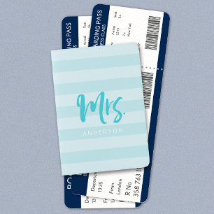 Personalize with Name Mrs Blue Stripes Passport Holder
