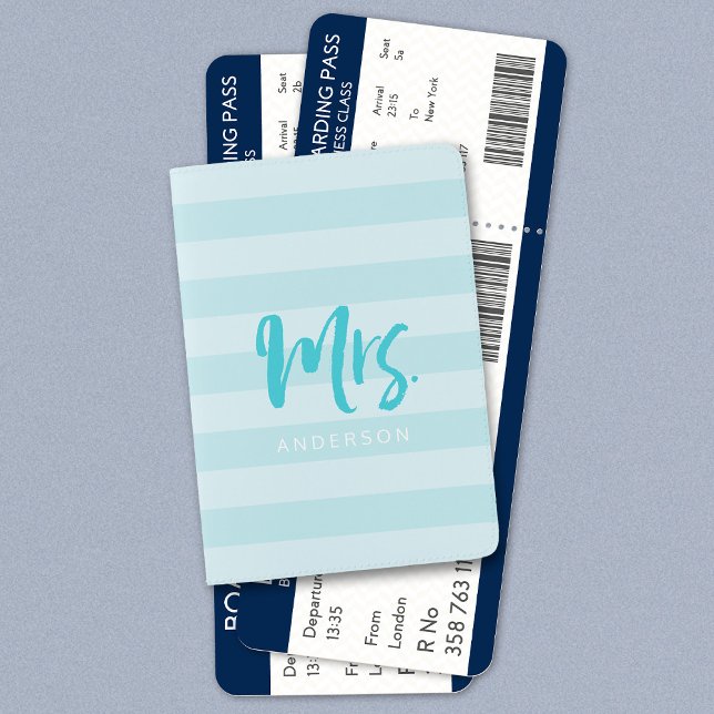 Personalize with Name Mrs Blue Stripes Passport Holder (Creator Uploaded)