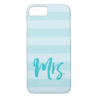Personalize with Name Mrs Blue Stripes Preppy iPhone 8/7 Case