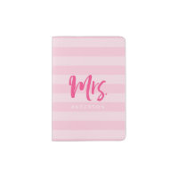 Personalize with Name Mrs Pink Stripes Passport Holder