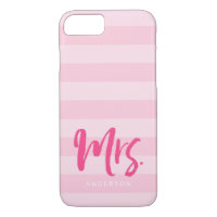Personalize with Name Mrs Pink Stripes Preppy iPhone 8/7 Case